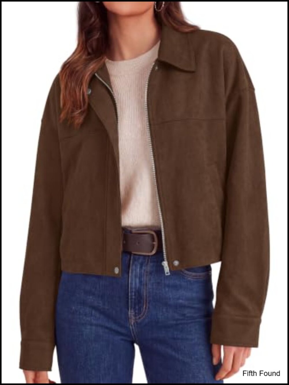 Faux Suede Cropped Zip Up Jacket Lapel Collar Women